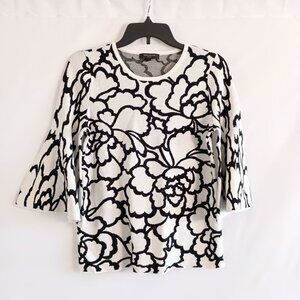 Ann Taylor Petite Flare Sleeve Sweater PM Black White Dressy Knit Top